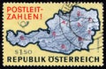 Introduction of Postcodes in Austria, map of Austria, circa 1966