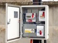 Introductory machine and electric energy meter in a dashboard on a pole on a land plot