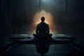 Introspective Man meditation dark. Generate Ai Royalty Free Stock Photo