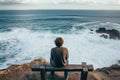Introspective Man sitting ocean meditate. Generate Ai
