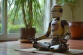 Introspective Robot android meditating. Generate Ai