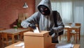Intruder Voting Illegally in a Box An intruder in a hoodie casts a ballot into a box depicting a scene of unlawful voting in a