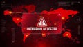 Intrusion detected alert warning attack on screen world map.