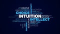 Intuition intellect choice creativity acumen decision brain business awareness success insight animated word cloud Royalty Free Stock Photo