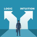 Intuition or logic. Choice way concept. Decision business metaphor Royalty Free Stock Photo