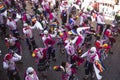 inty raymi people celebrating and dancing and singing in the streets of cusco with typical and colorful clothe