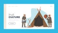 Inuit Culture Landing Page Template. Eskimo Characters on Alaska, Chukchi Northern Pole, Iceland Indigenous Minorities