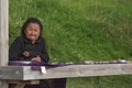 Inuit eskimo woman on a market in Qaqortoq Greenland