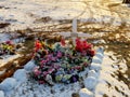 Inuit grave showing plastic flowers of all colors