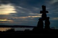 Inukshuk Vancouver English Bay Night Royalty Free Stock Photo