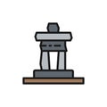 Inukshuk rock statue of Whistler mountain, Canada flat color line icon.