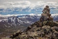 Inukshuk, Stacked stones above jotunheimen mountains in Norway Royalty Free Stock Photo