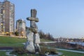 Inukshuk Stone on Sunset Beach Vancouver BC Royalty Free Stock Photo