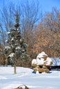 Inukshuk and trees in winter time Montrea