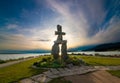 Inukshuk Vancouver in the evening with sunset and great cloud formation Royalty Free Stock Photo