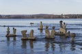 Inukshuks in the Ottawa River at Remics Rapids Royalty Free Stock Photo