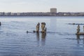 Inukshuks in the Ottawa River at Remics Rapids Royalty Free Stock Photo