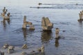 Inukshuks in the Ottawa River at Remics Rapids Royalty Free Stock Photo