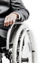 Invalid or disabled businessman in black suit sitting wheelchair Royalty Free Stock Photo