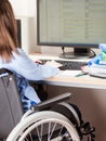 Invalid or disabled woman sitting wheelchair working office desk computer Royalty Free Stock Photo