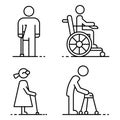 Invalid people icon set, outline style Royalty Free Stock Photo