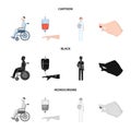 Invalid with trauma, blood transfusion, doctor, medication in the hands of a doctor. Medicineset collection icons in