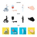 Invalid with trauma, blood transfusion, doctor, medication in the hands of a doctor. Medicineset collection icons in