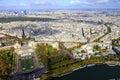 Parisien architecture and french roofs from above Eiffel tower at sunrise, Paris, France