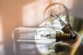 Invention Idea. Light bulb blur background reflect blur window for creative idea creativities concpet Royalty Free Stock Photo