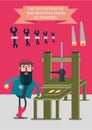 The invention of the printing press by Johann Gutenberg. Vector illustration.