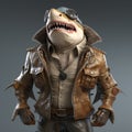 Inventive Character Design: A Shark In A Leather Jacket Royalty Free Stock Photo