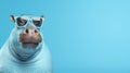 Inventive Character Designs: Retro Glamor Hippo With Sunglasses On Blue Background