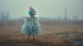 Inventive Character Designs: A Striped Blue Chicken In The Foggy Field