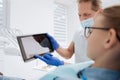 Inventive excellent dentist using gadget for explanation