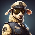 Inventive Sheep Illustration: Hyper-realistic Uniformed Sheep With Glasses