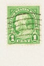 Inventor Benjamin Franklin in Green on Stamp Royalty Free Stock Photo