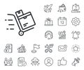 Inventory cart line icon. Wholesale delivery sign. Salaryman, gender equality and alert bell. Vector