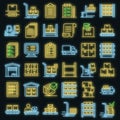 Inventory icons set vector neon