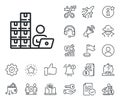 Inventory line icon. Warehouse manager sign. Salaryman, gender equality and alert bell. Vector