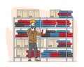 Inventory Manager Male Character Work in Warehouse with Stacks of Carton Boxes Checking List of Goods for Distribution