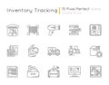 Inventory tracking pixel perfect linear icons set. Warehousing, goods receipt and return, inventory. Customizable thin