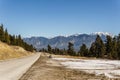 INVERMERE, CANADA - MARCH 21, 2019: road near the Windermere Lake early spring landscape