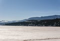 INVERMERE, CANADA - MARCH 21, 2019: town on the Windermere Lake early spring landscape