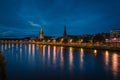 Inverness city landscape at night with the lights reflected in the river Ness, Scotland, United Kingdom Royalty Free Stock Photo