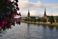 Inverness and Ness river, in the Scottish Highlands. Near to the city`s castle and Saint Andrew`s Cathedral. Scotland