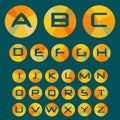 Font with letters in circles with colored rays