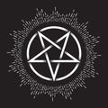 Inverted pentagram or pentalpha or pentangle. Hand drawn dot work ancient pagan symbol of five-pointed star vector illustration.