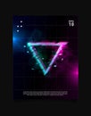 Inverted Triangle glitch effect in space laser grid with blue and pink glows and smoke. Retrowave vaporwave synthwave