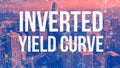 Inverted Yield Curve theme with abstract network patterns and skyscrapers Royalty Free Stock Photo