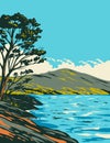 Inveruglas Isle in Loch Lomond and the Trossachs National Park Scotland UK Art Deco WPA Poster Art Royalty Free Stock Photo